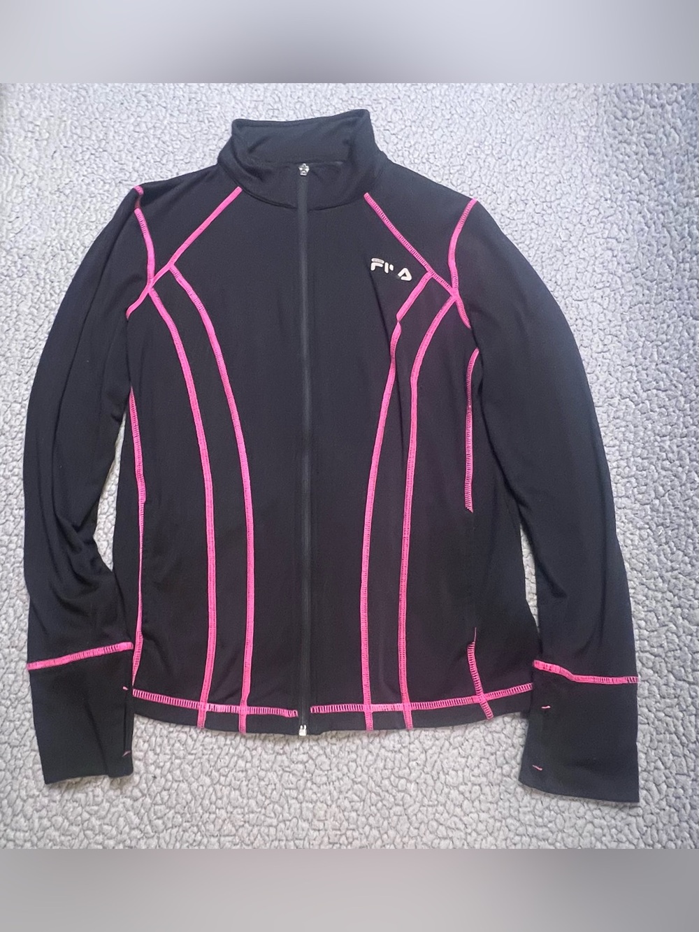 Fila Long Sleeve Full Zip Up Light Jacket Womens Size Small Black And Pink